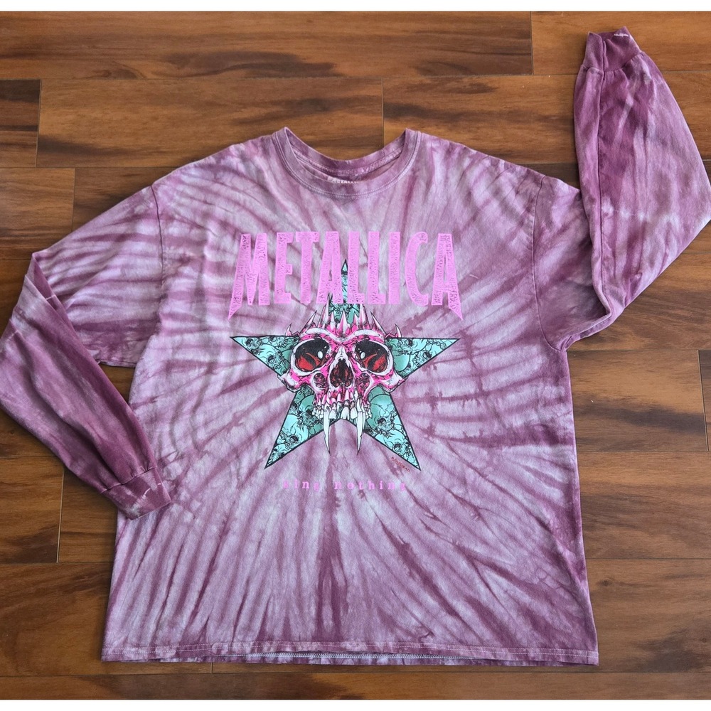 Metallica King Nothing Skull Star Tie Dye Long Sleeve Shirt Purple XL MET110611